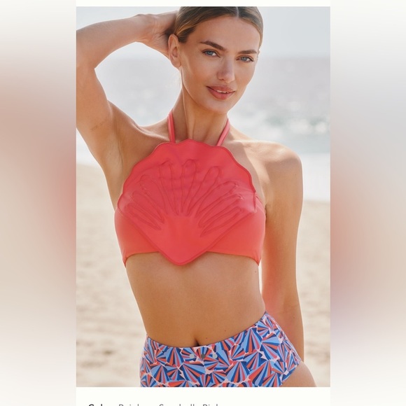 NWT new medium Anthropologie Farm Rio sea shell swim top halter tie coral pink - Picture 8 of 14